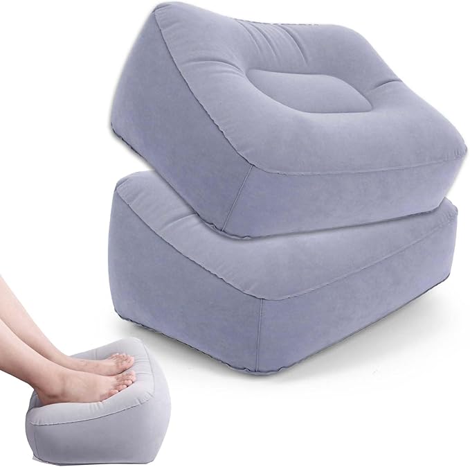 Inflatable Foot Rest Pillow for Air Travel, Airplane Foot Rest Pillow, Adjustable Height Leg Pillow Airplane Bed for Kids Toddler Suitable for Plane, Car, Train (Gray) 2count