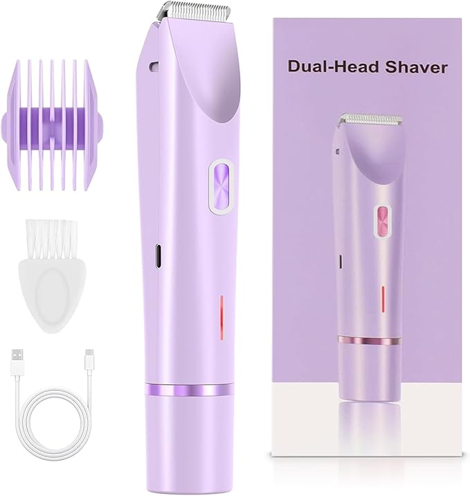 2-in-1 Bikini Trimmer & Shaver for Women - IPX7 Waterproof, Ceramic Blade for Smooth & Safe Results, 120min Cordless Runtime, Ultra-Quiet Design (Purple)