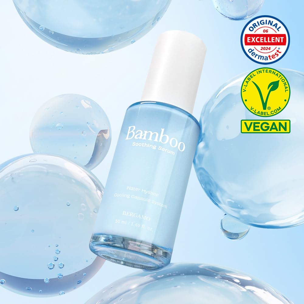 BERGAMO Bamboo Soothing Face Serum For Sensitive Skin - Hydrating Face Moisturizer, Lightweight Facial Serum, Vegan Skin Care, Hypoallergenic & Fragrance-Free, Korean Skin Care, 1.69fl.oz, 50ml