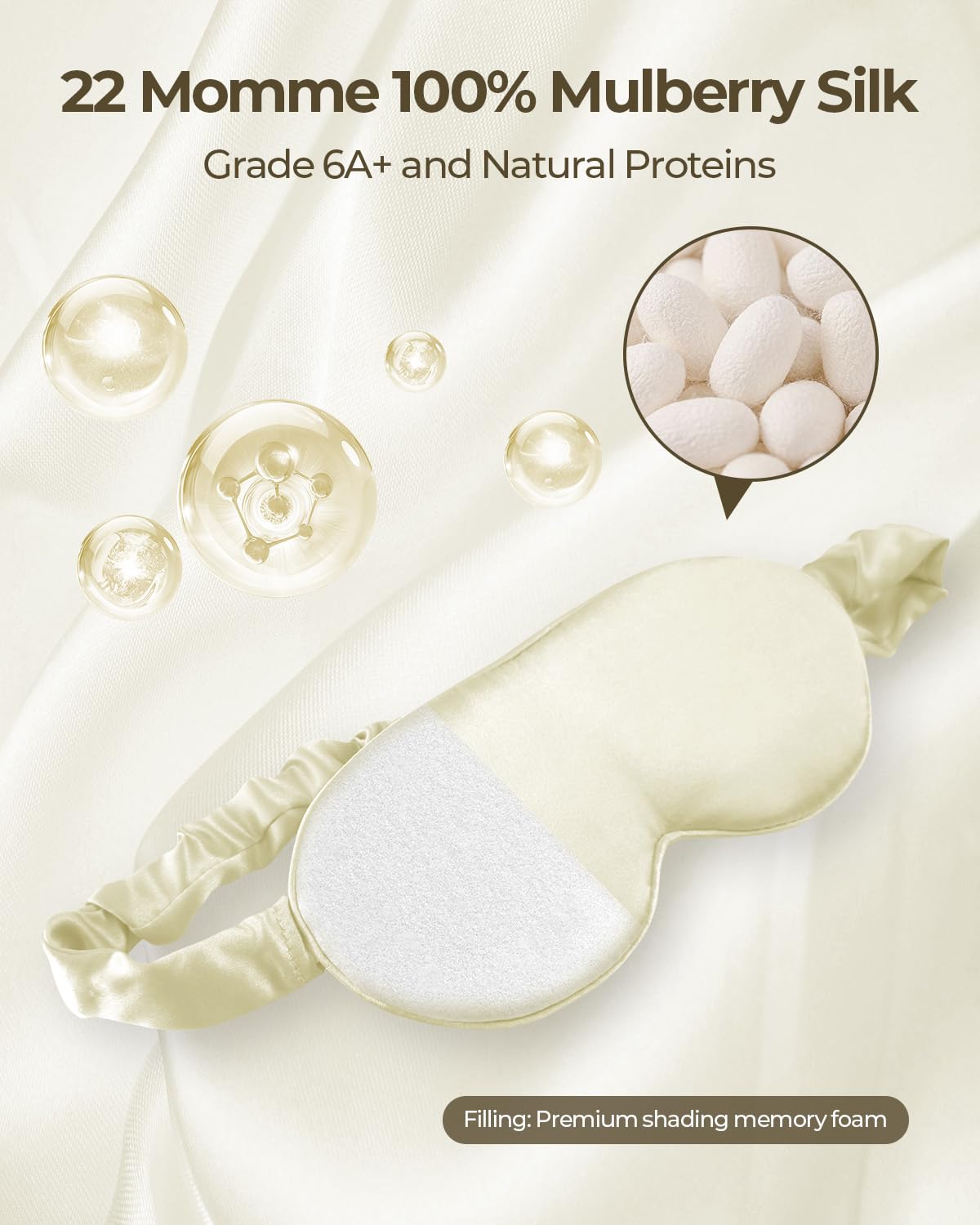 SGMSILK 100% Pure Mulberry Silk Sleep Mask, 3D Contoured Cup Eye Mask for Sleeping, 22 Momme Super Soft Breathable Blindfold, Adjustable Blackout Travel Silk Eye Cover Ivory