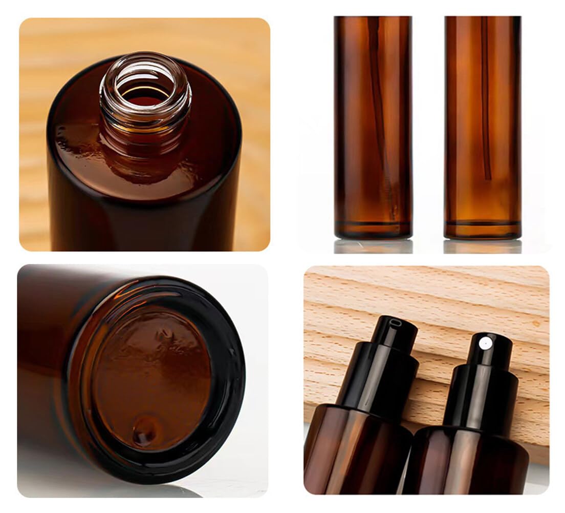 ASTRQLE 3 Pcs 60ml 2oz Amber Glass Pump Bottle - Travel Cream, Lotion, Mini Soap Dispenser, Cosmetic Bottle, Container, Vial, Jar for Shampoo, Essential Oil, Liquid Foundation