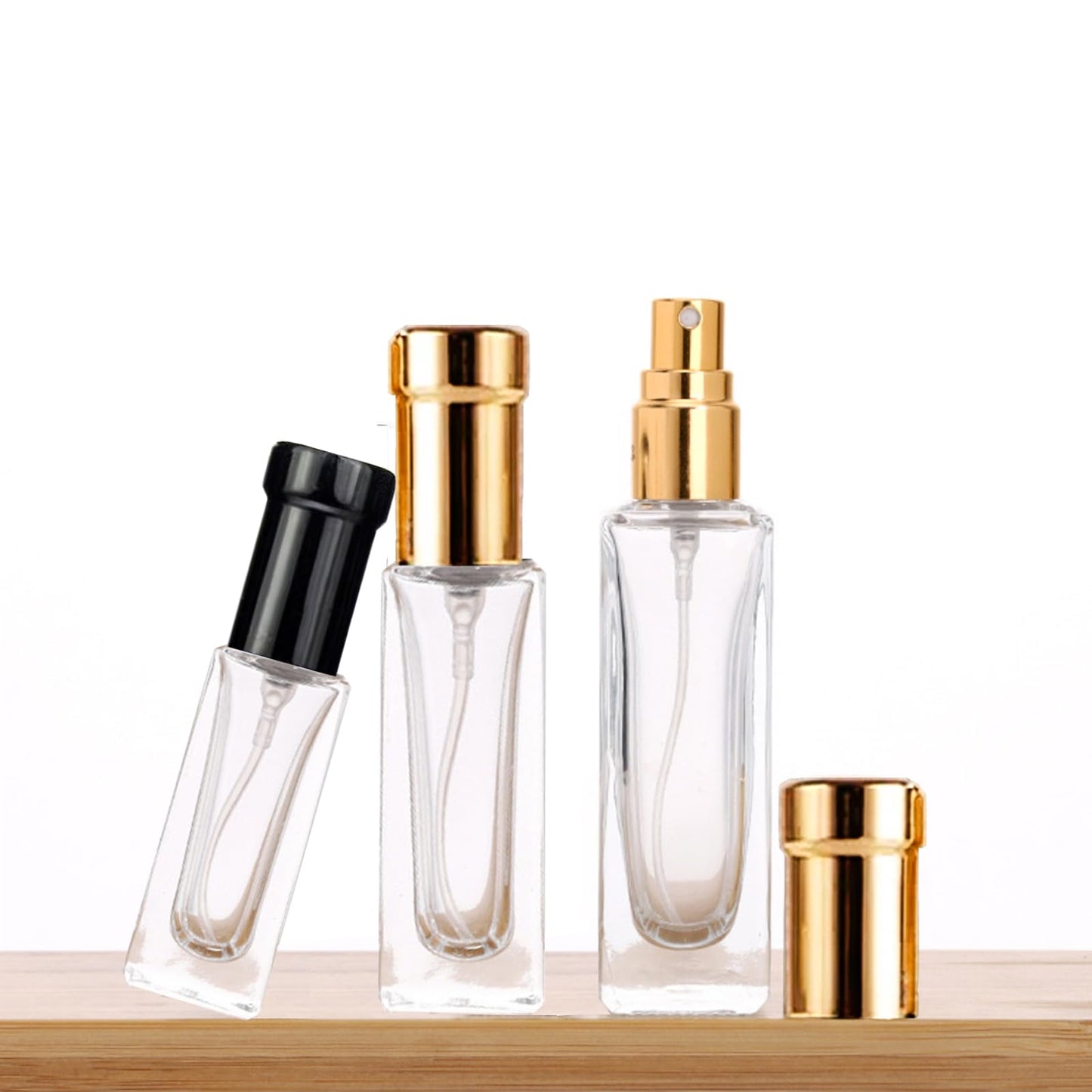 AGENIZ 8PCS 10ml Perfume Spray Bottle, Mini Portable Travel Glass Square Spray Bottle, Small Fine Mist Sprayer, Refillable Atomizer, Sample Spray Bottle (Gold, 10ml)