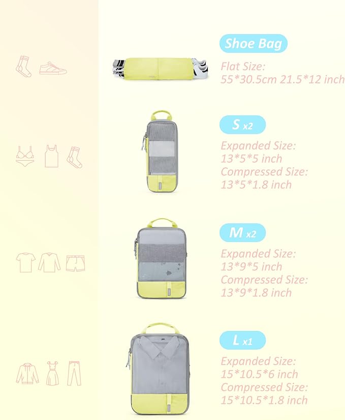 BAGSMART 6 Set /4 Set/2 Set Compression Packing Cubes for Travel, Lightweight Luggage Organizer Bags, Durable Space Saver Bags Travel Essentials
