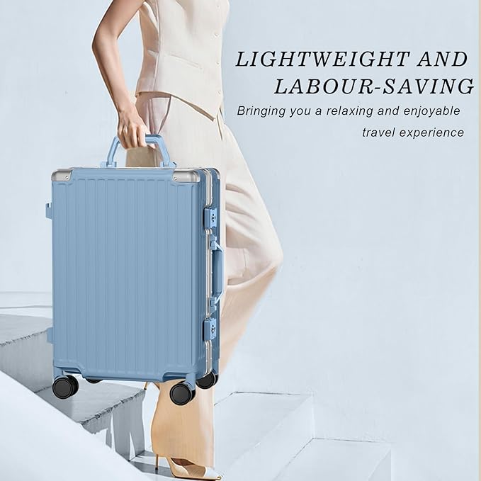 AnyZip Luggage PC+ABS Aluminum Frame Zipperless Checked Luggage Hard Shell Suitcase with TSA Lock Double Spinner Wheels 28 Inch Haze Blue