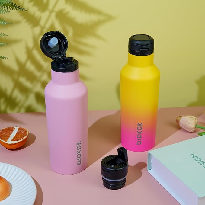 BJPKPK Insulated Water Bottle With Straw 17oz Stainless Steel Water Bottles With 2 Lids And Carry Handle Reusable Travel Metal Thermo,Rainbow