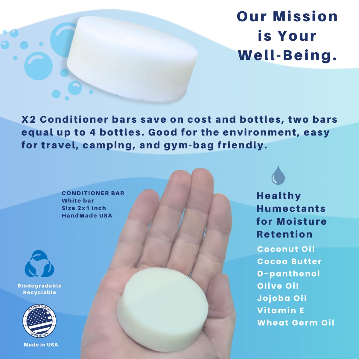 Spiraleaf Solid Conditioner Bars x2 – UNSCENTED Conditioner Bars, All Hair Types, Rich Nourishing Oils, Fragrance-Free, Dye-Free, Concentrated Formula, Crafted in the USA