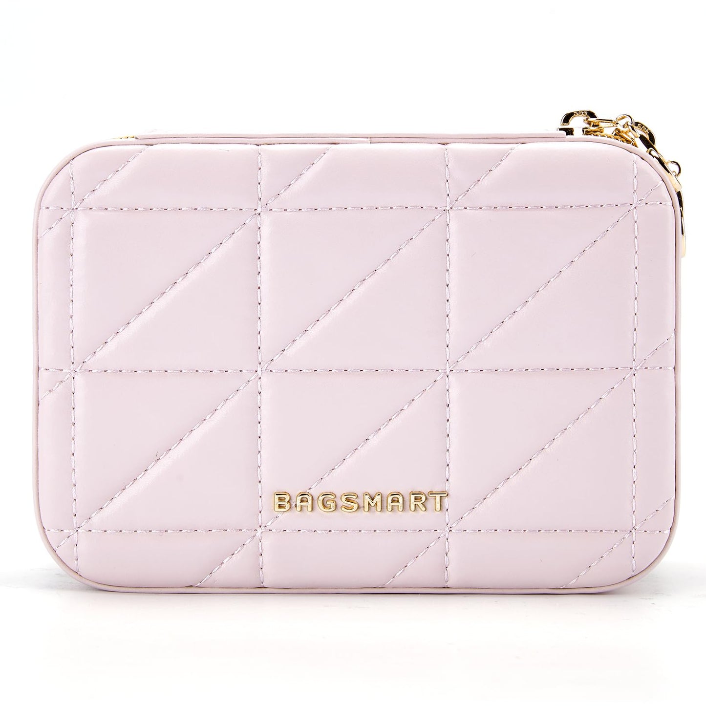 BAGSMART Travel Jewelry Box, Small PU Leather Jewelry Organizer, Portable Double Layer Case for Necklaces, Rings, Earrings, Bracelets, Pink