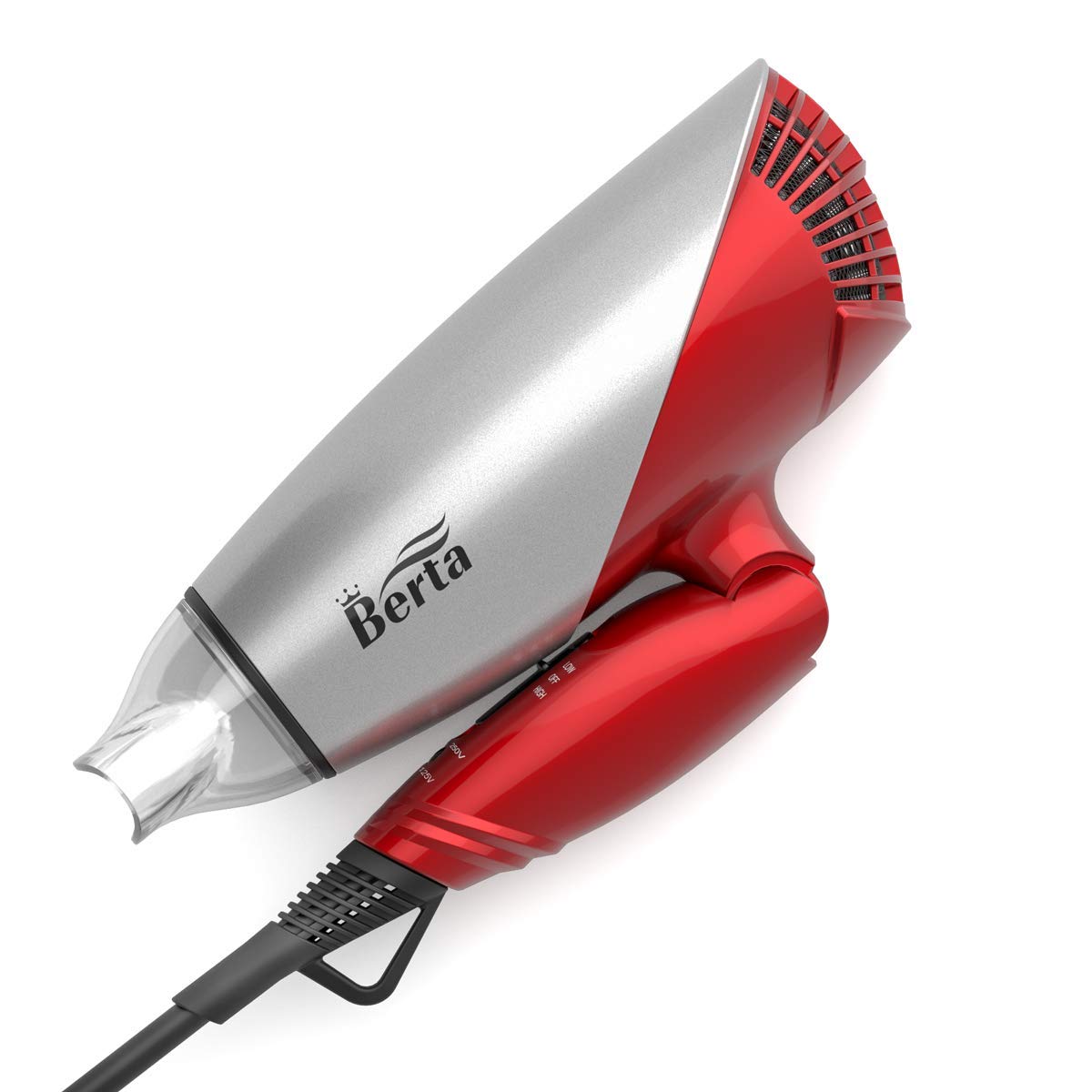 BERTA 1875Watts Folding Handle Hair Dryer Ceramic Negative Ionic Blow Dryer with Nozzle Compact for Children & Traveling