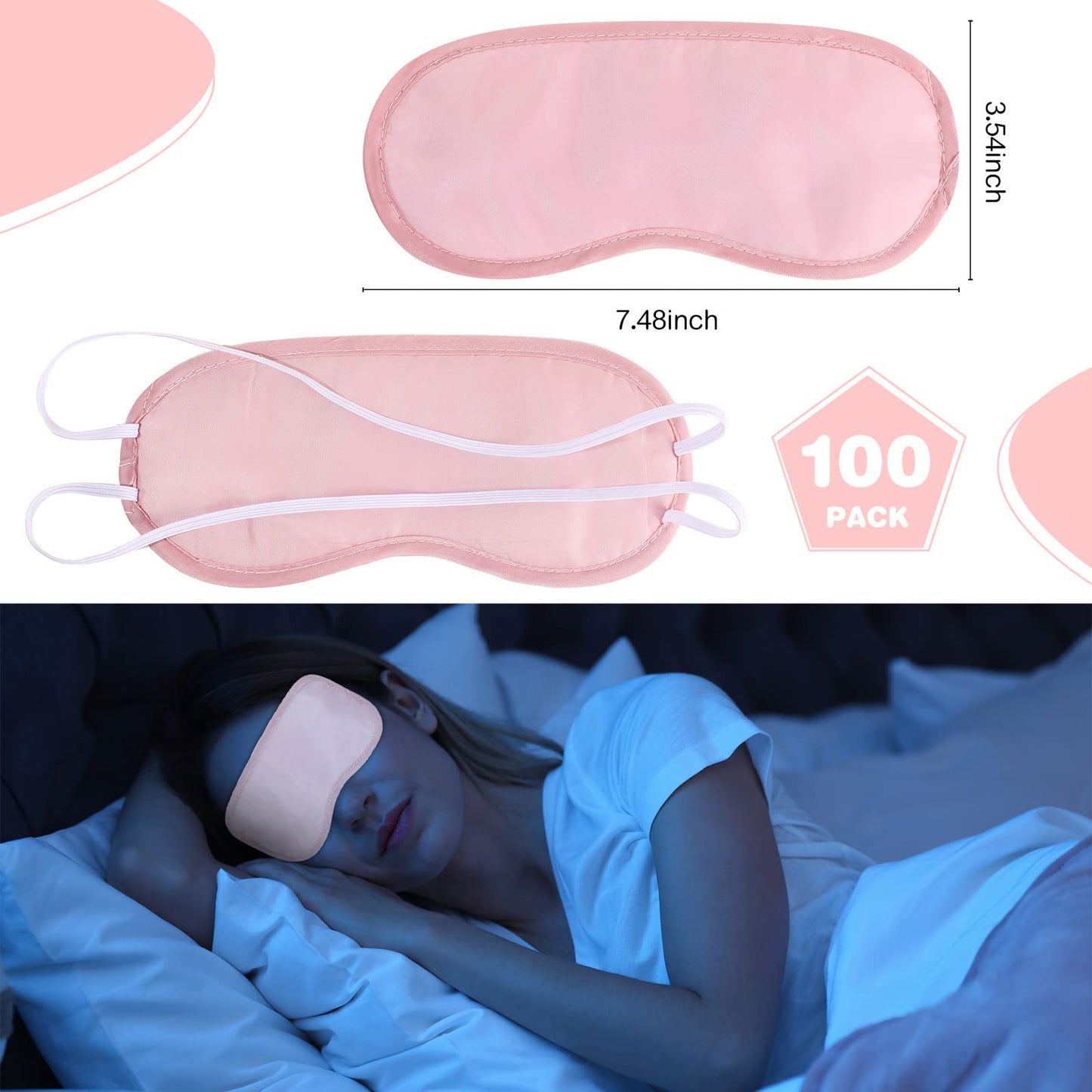 Silkfly 100 Pieces Silk Sleep Eye Mask Bulk Christmas Eye Cover Gifts Blindfold with Adjustable Elastic Strap Sleeping Night Mask for Women Comfortable Travel Sleep(Pink)