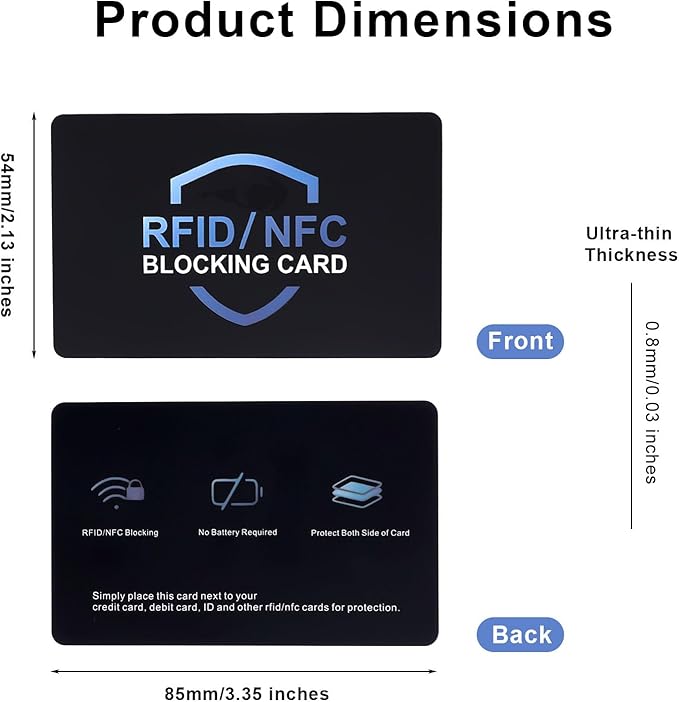 6pcs RFID Blocking Cards, Slim Easy to Use NFC Debit Credit Cards Passport Protector for Men Women Wallets
