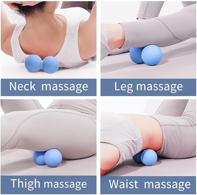 2-Piece Peanut Massage Ball Roller，Double Lacrosse Ball，Acupoint Myofascial Release，Muscle Knot Relaxer Trigger Point for Physical Therapy, Occipital,Back Knot,Psoas Muscle Release Tool (Blue)