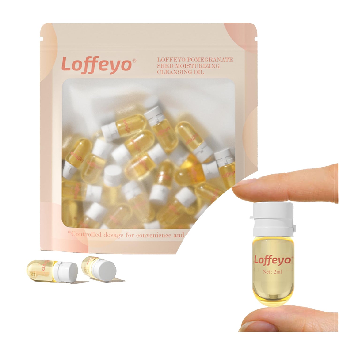 Loffeyo 20PCS Travel Cleansing Oil Makeup Remover, Individually Mini Size Packaged Units, Moisturizing Pomegranate Seed, Travel Essential