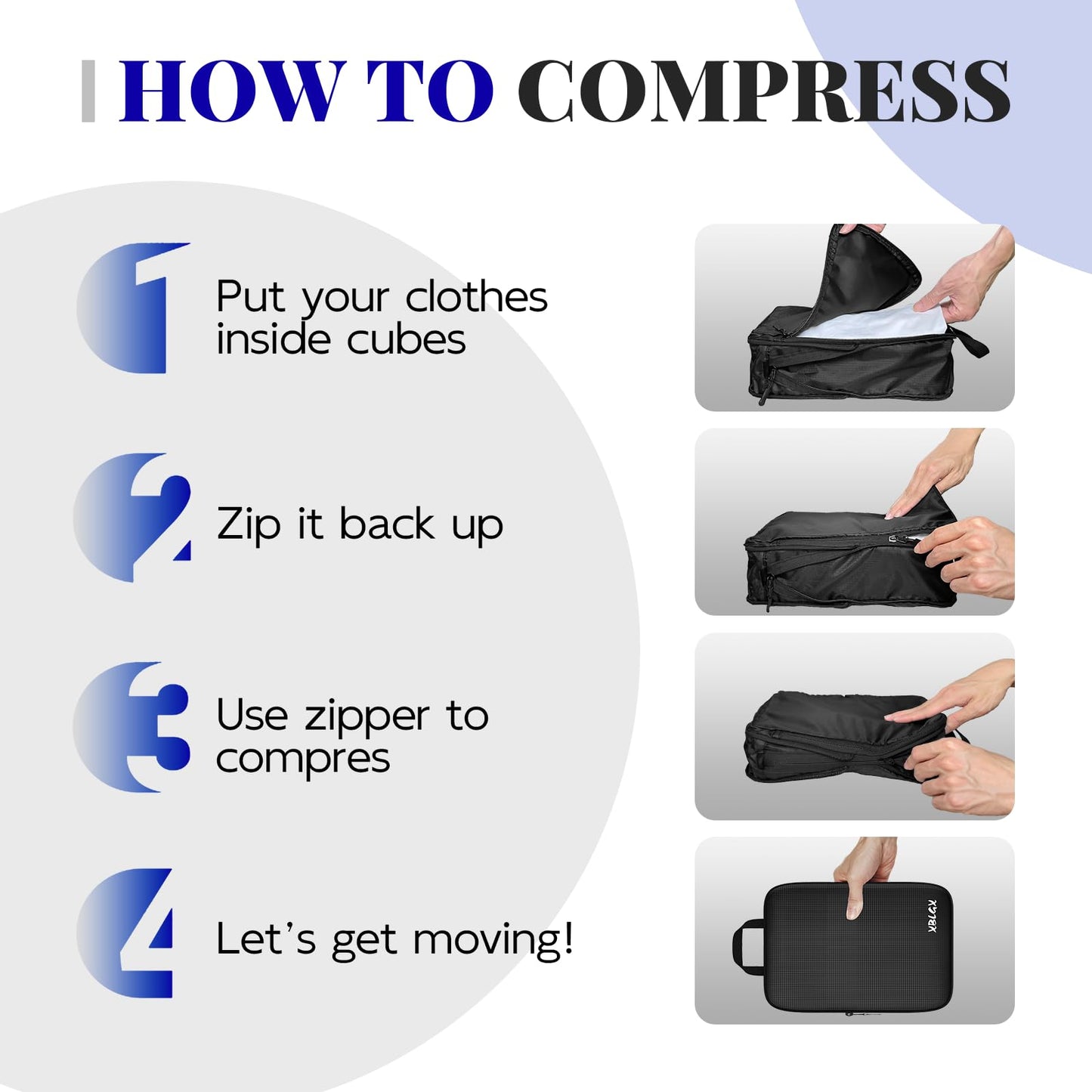 XBLGX 6 Set Compression Packing Cubes for Travel, Suitcases and Carry On, Luggage Organizer Bags for Travel Accessories