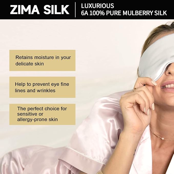 ZIMASILK Adjustable 22 Momme 100% Pure Mulberry Silk Sleep Mask, 3D Contoured Cup Eye Mask for Sleeping, Super Soft Breathable Blindfold, Perfectly Blocks Light for Sleeping. (Plum Wine)