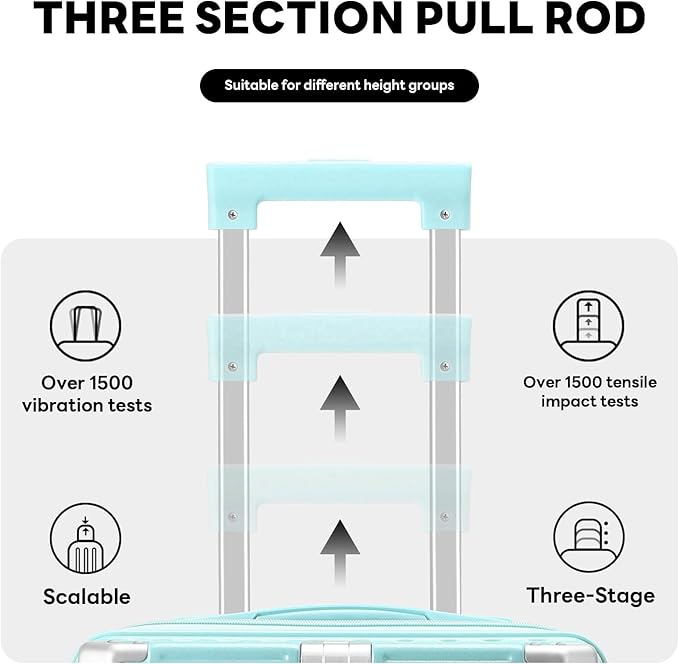 20 Inch Carry On Luggage With Cup Holder & USB Port, Airline Approved TSA-locked Luggage, Lightweight PC Material Travel Suitcase With 360° Spinner Wheel (14-20-24in Blue, 14-20-24in)