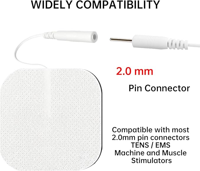 20PCS TENS Unit Replacement Pads, TENS Electrodes Pads Self-Adhesive Electrode Pads 2"x2" Reusable Tens Unit Patches Compatible with TENS Machine Use 2.0mm Pin Connector Lead Wires (2”x2“)