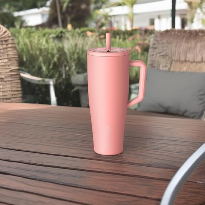 BrüMate Era 40 oz Tumbler with Handle and Straw | 100% Leakproof Insulated Tumbler with Lid and Flexible SoftSip Straw | Made of Stainless Steel | Cup Holder Friendly Base | 40oz (Guava)