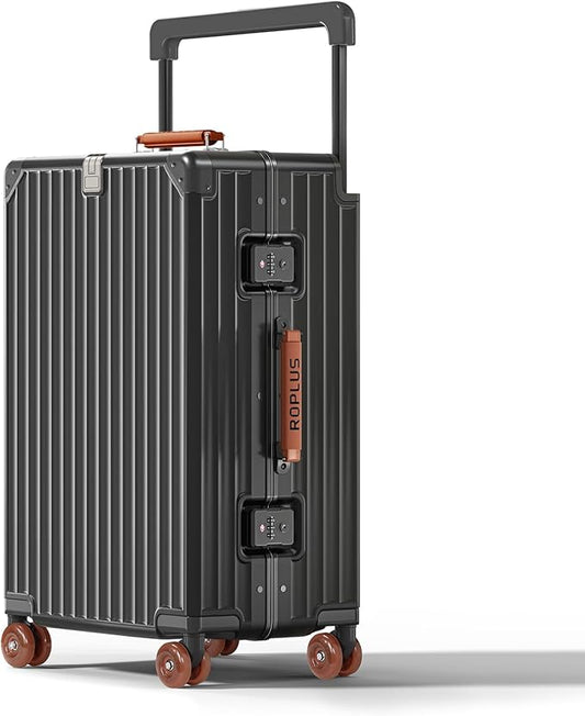 Aluminium Frame Checked-Luggage with Smooth Jelly Wheels, Hardside Zipperless Rolling Suitcase with TSA Lock (Grey, 28-Inch)