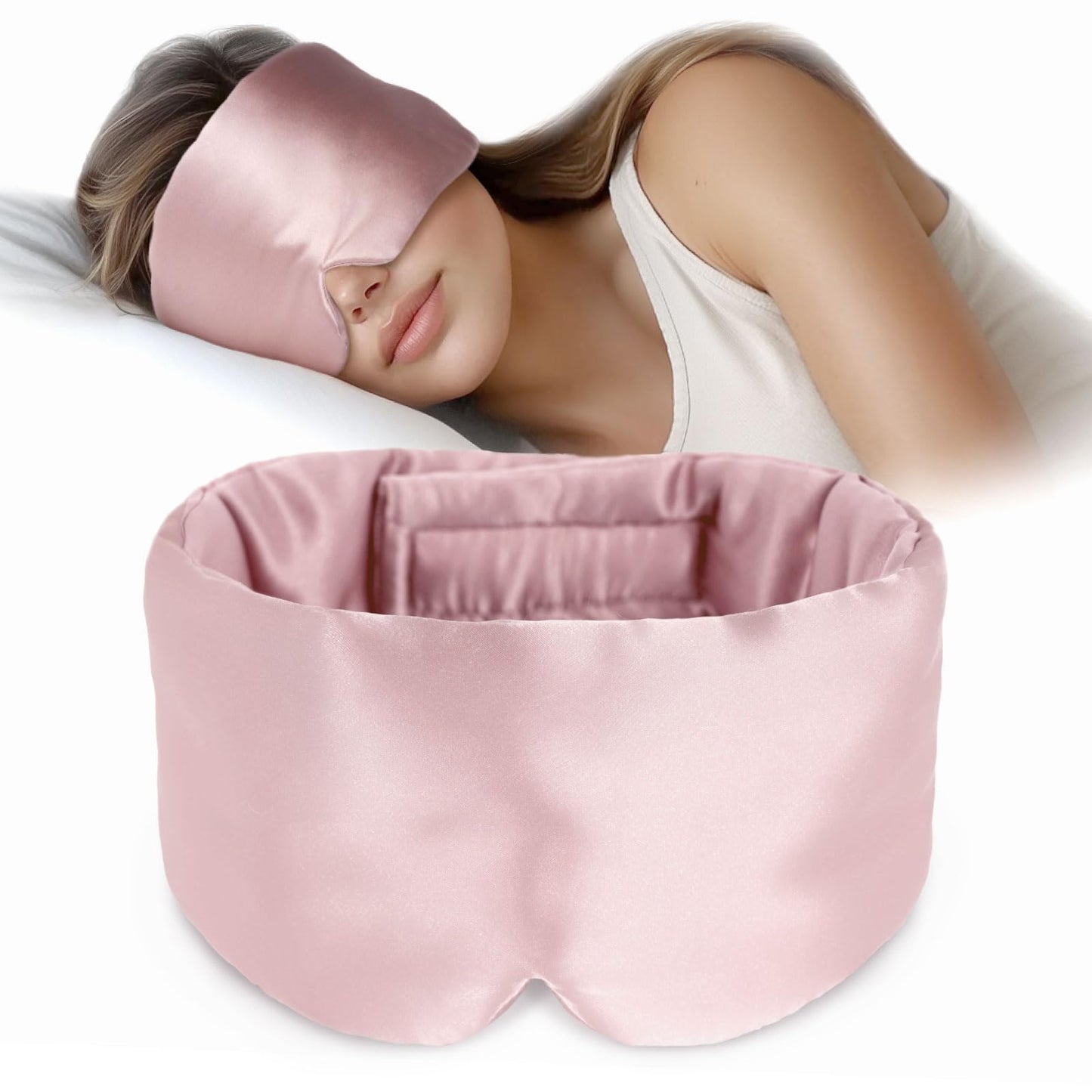 Silk Sleep Mask Soft Pressureless: 100% Mulberry Silk for Eye Skin Anti Wrinkles, Large Size for Total Blackout, Adjustable Wide Velcro Ear Cover
