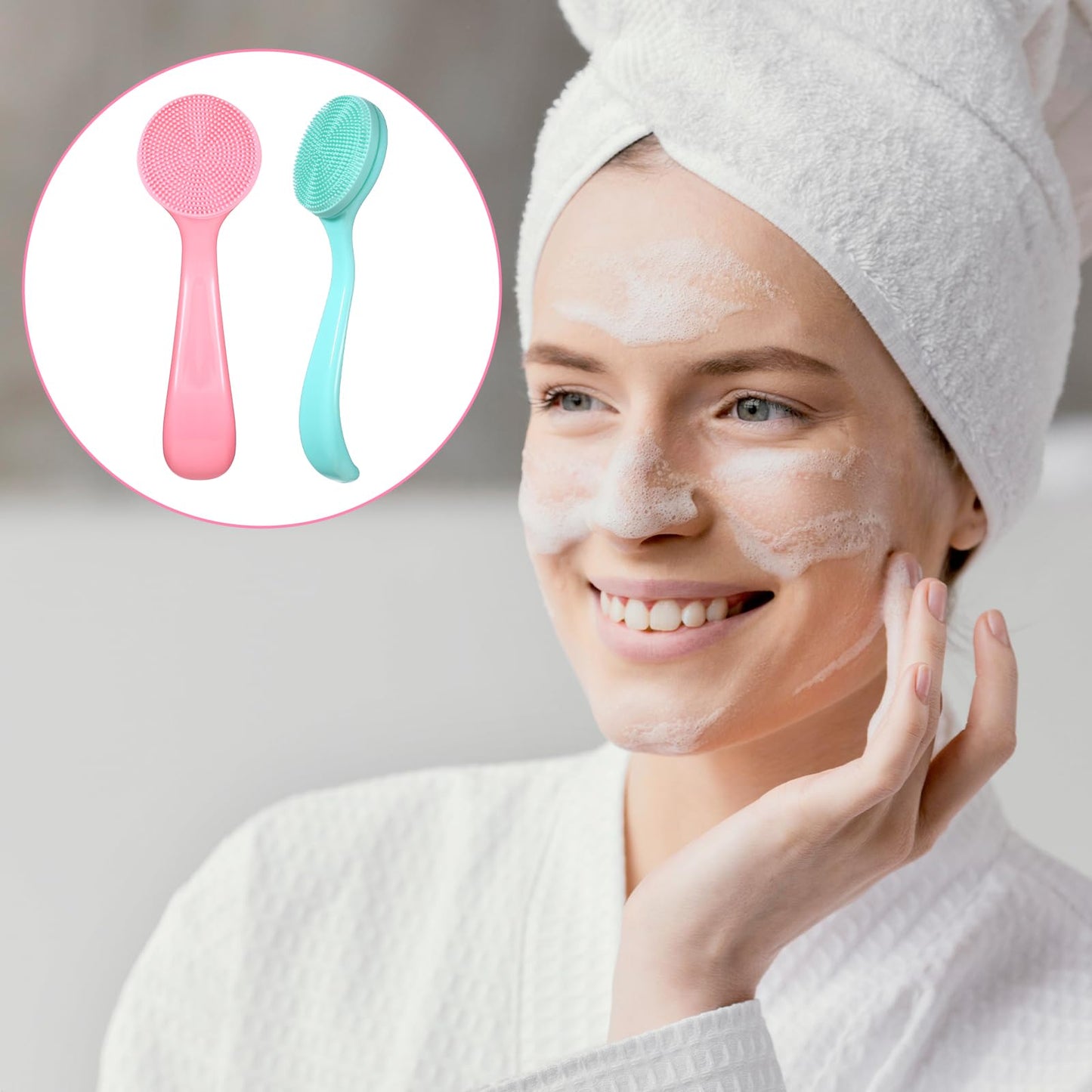 2 Pcs Silicone Manual Facial Cleansing Brush Soft Face Scrubber Exfoliating Brush Waterproof Face Cleaning Scrubber Exfoliator Cleanser for Blackheads Makeup Residues Removal(Pink, Blue)