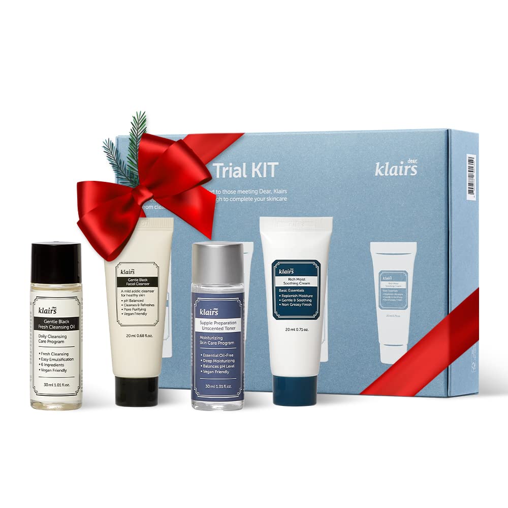 [DearKlairs] Skincare Trial Kits, Valentine's Galentine's Day Gifts, 4 minis, cleansing oil, cleanser, toner, cream, Travel must haves, Gifts for Women, mom