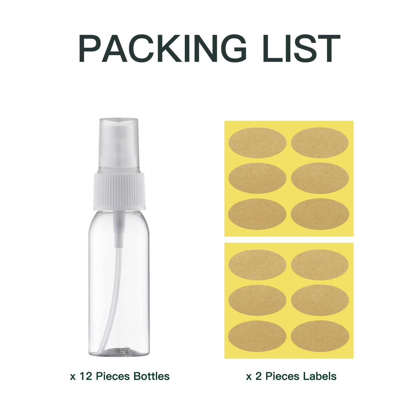 LISAPACK Plastic 1oz Spray Bottles Empty Small Mini Fine Mist Travel Size Atomizer, Tiny Sprayer for Little Perfume, Water, Cologne, Alcohol, Samples (12pcs, clear, 30ml)