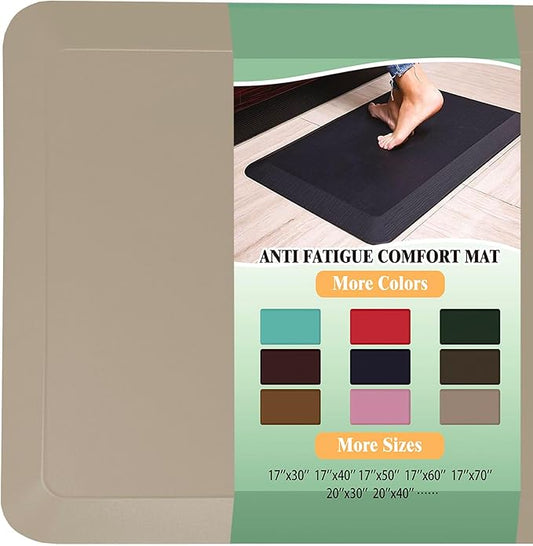1" Extra Thick Anti Fatigue Floor Mat 30" L x 20" W,Kitchen Mat, Standing Desk Mat,140D Advanced PU Foam Ergonomic Comfort at Home, Office, Garage, Sink (Beige)