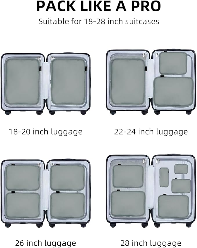 Compression Packing Bags, XL/L/M/S Travel Organizers (6 Set, Steel Blue)