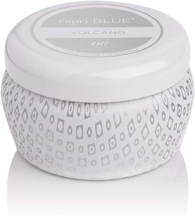 Capri Blue Volcano Scented Mini Tin Candle - Printed Mini Tin Jar Candle - Luxury Candles for Home Scented with Tropical Fruit & Sugared Citrus - Soy Candle Wax Blend - White Candle (3 oz)