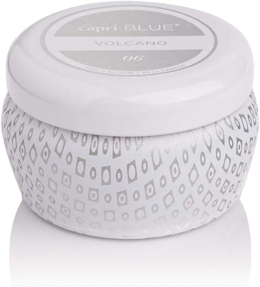 Capri Blue Volcano Scented Mini Tin Candle - Printed Mini Tin Jar Candle - Luxury Candles for Home Scented with Tropical Fruit & Sugared Citrus - Soy Candle Wax Blend - White Candle (3 oz)