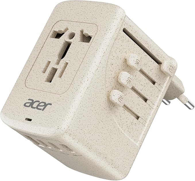 Acer Universal Travel Plug Adapter - International Power Adapter with 5 USB Ports (3 USB C) 5.8A, Worldwide Outlet Charger for USA to European UK France Germany Spain, Type C/E/F/G/I/L/A,Beige