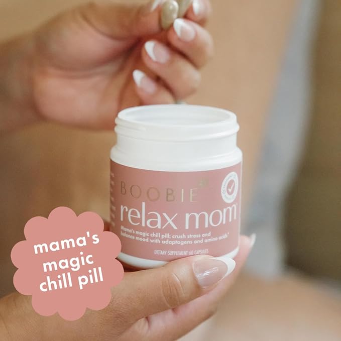 Boobie Relax Mom, Postpartum Stress Support Supplement | Lactation Approved | Mood and Energy Support with Ashwagandha & L-Theanine, 60 Capsules