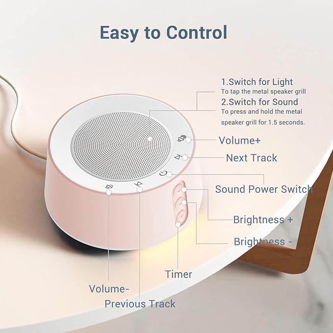 BGOVERSS White Noise Sound Machine with 20 Soothing Sounds, 10 Colors Night Light Sleep Machines Home Office Travel, 5 Timers and Memory Feature Sound Machine for Nursery Baby Kids Adults, Pink