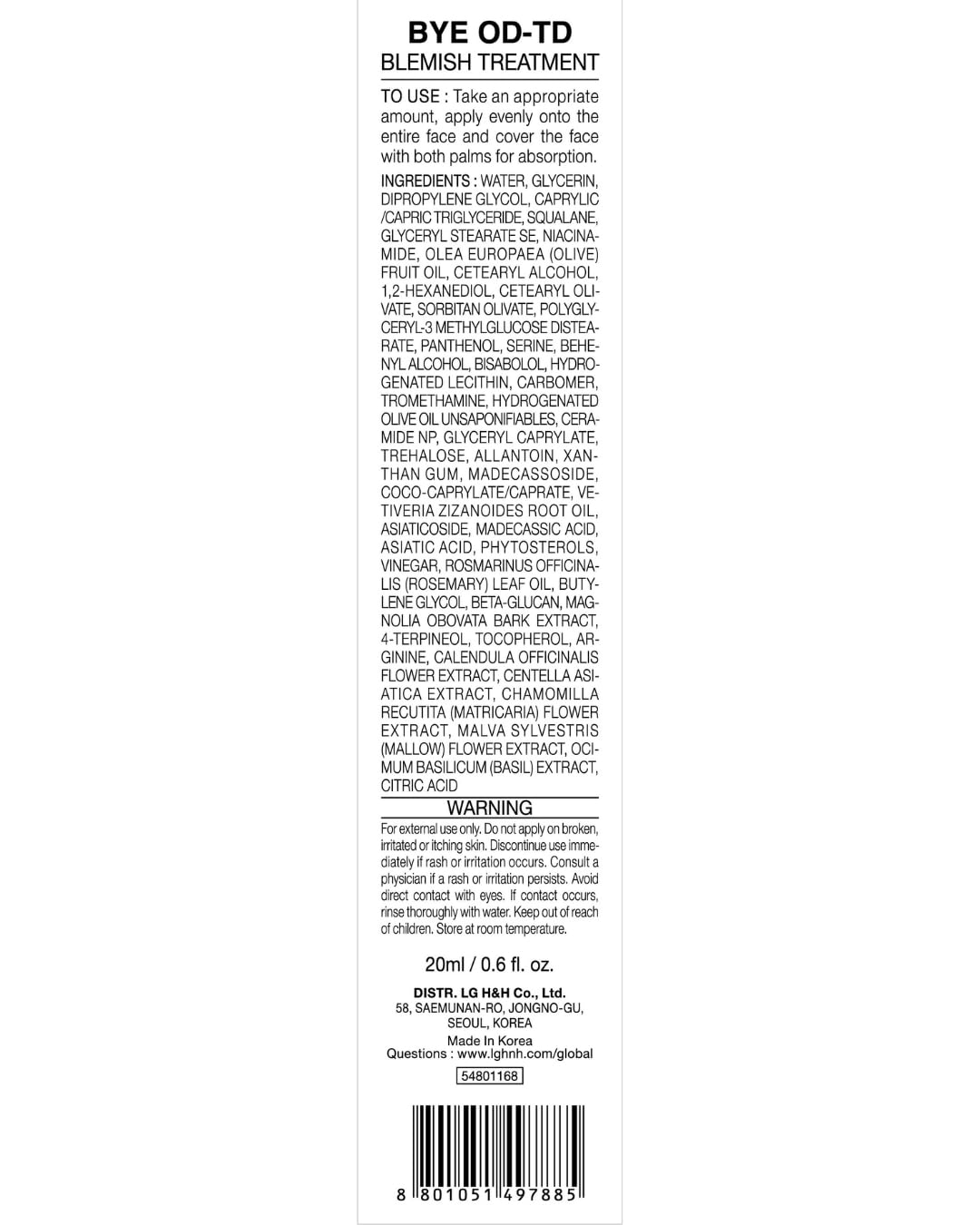 Bye od-td Blemish Treatment (0.7fl oz) - Post-Blemish Marks, Correction Korean Skin Care. TECA, Allantoin, Herb-Vinegar Tincture.