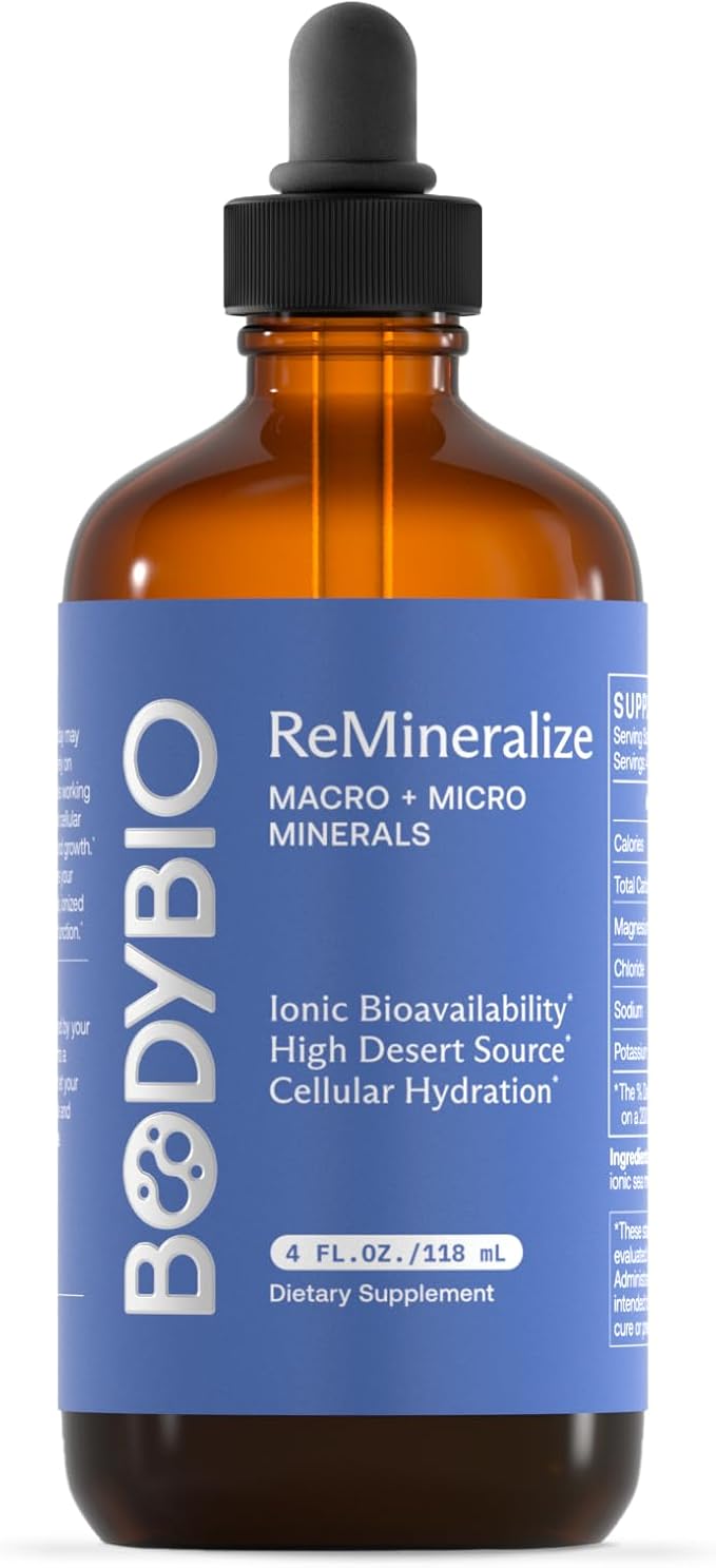 BodyBio ReMineralize - Concentrated Ionic Trace Minerals to Hydrate, Detox, and Revitalize Your Cells - Over 72 Bioavailable Trace Minerals for Rapid Absorption 4 Fl Oz