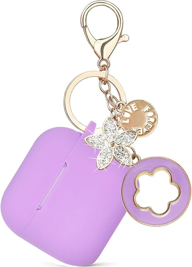 Airpods 4 Cases Silicone Protective Case for Airpod 4 with Bling Keychain for Apple AirPods 4th Generation Wireless Earbuds with Cleaner Kit (Light Purple)