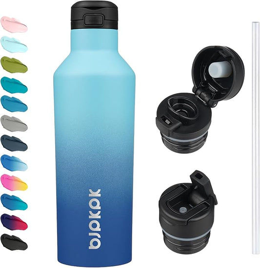 BJPKPK Insulated Water Bottle With Straw 25oz Stainless Steel Water Bottles With 2 Lids And Carry Handle Reusable Travel Metal Thermo,Sky