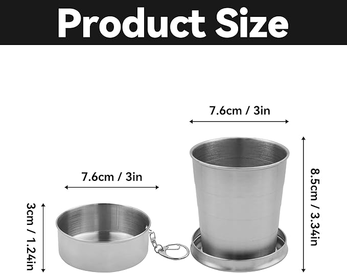 8.45oz Collapsible Travel Cup, Stainless Steel Folding Camping Cup for Hiking Picnic and other Outdoor Activities, 250ml