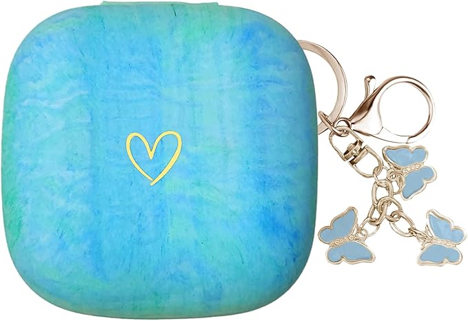 Compatible with Powerbeats Pro, Soft Silicone Case with Gold Heart Pattern for Powerbeats Pro Case with Cute Butterfly Keychain for Girls Women (Camouflage Blue)