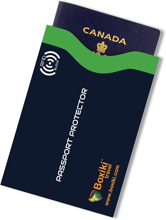 Boxiki Travel RFID Blocking Sleeves, Set with Color Coding, Navy Blue, Unisex Wallet, Protects Credit Cards and Passports