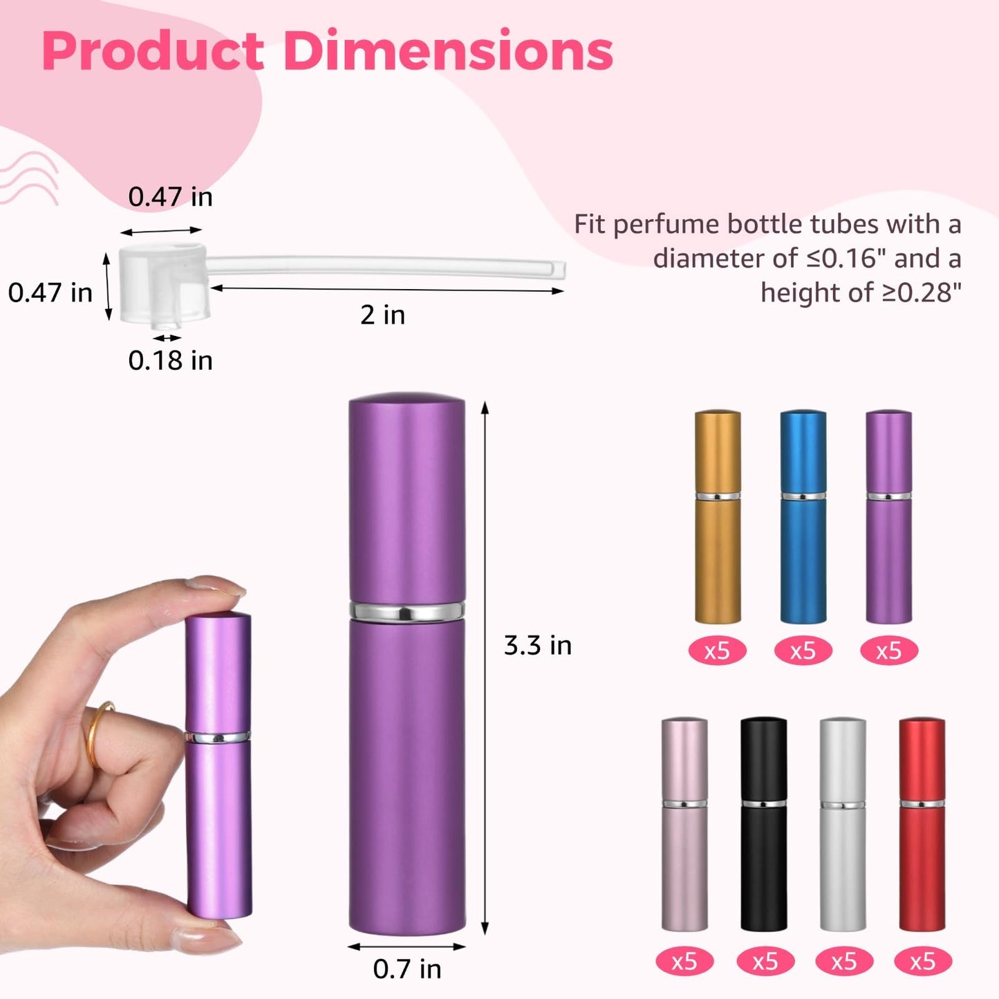 Epicover 35 Pcs Refillable Perfume Atomizers - 0.17 oz 5 ml Mini Spray Bottles, Empty Perfume Travel Bottles with Refill Pumps, Leak-Proof Dispenser Bottles for Men Women