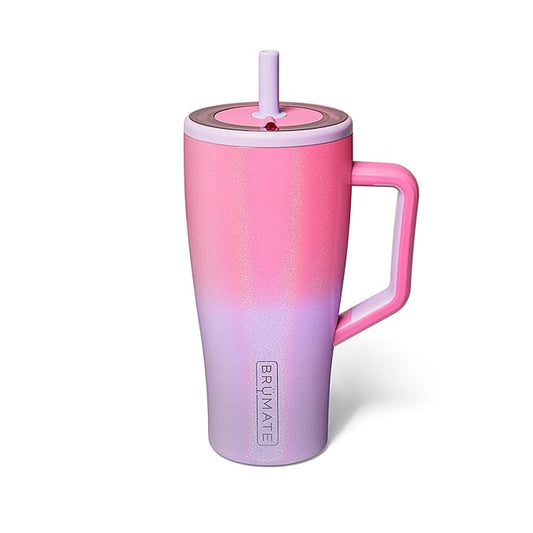 BrüMate Era 30 oz Tumbler with Handle and Straw | 100% Leakproof Insulated Tumbler with Lid and Flexible SoftSip Straw | Made of Stainless Steel | Cup Holder Friendly Base | 30oz (Cotton Candy)