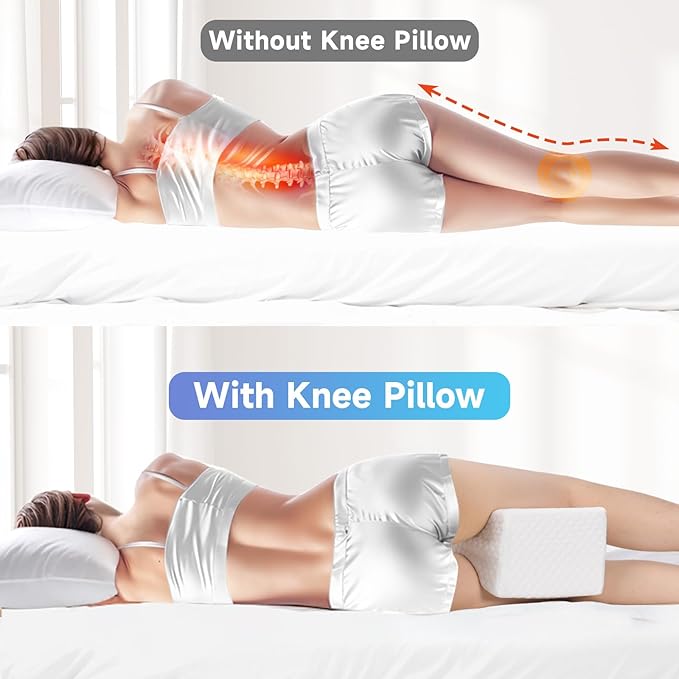 CloudBliss Knee Pillow for Side Sleepers-Cooling Leg Pillow for Side Sleeping, Memory Foam Knee Pillow for Hip Pain, Lower Back Pain, Sciatica Pain, Knee Wedge Pillow with Contour Design, White