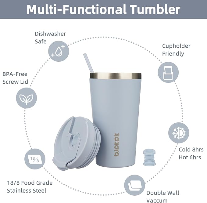 BJPKPK 18oz Stainless Steel Insulated Tumbler With lid And Straw Travel Coffee Thermal Tumblers Cup For Women And Men,Modern Blue