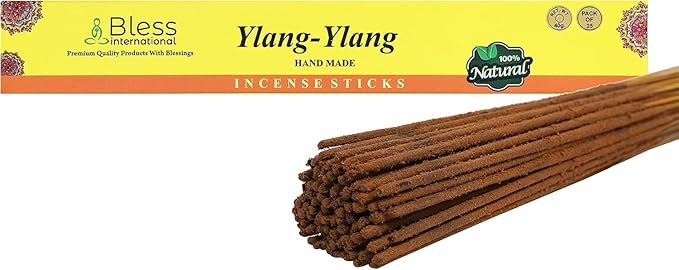 Bless-YLANG-YLANG 100%-Natural-Handmade-Hand-Dipped-Incense-Sticks Organic-Chemicals-Charcoal-Free Purification-Relaxation-Positivity-Yoga-Meditation Best-Woods-Scent (25 Sticks (1.4 OZ))