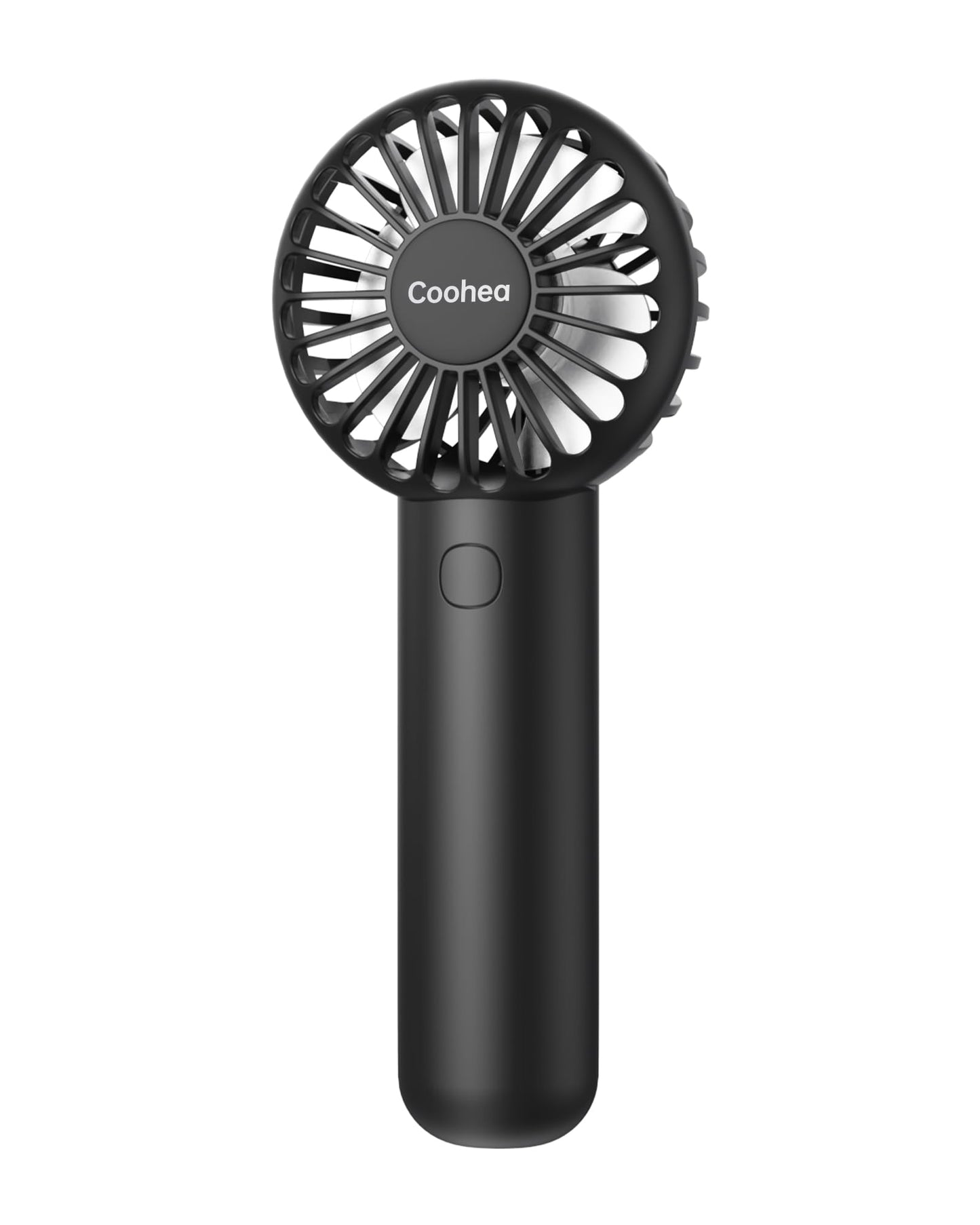 Coohea Mini Handheld Fan, Small Cute Design, 3 Powerful Speeds, USB Rechargeable Battery Operated, Personal Portable Fan with Base & Lanyard, for Eyelash Makeup Travel Beach Office Desk, Black