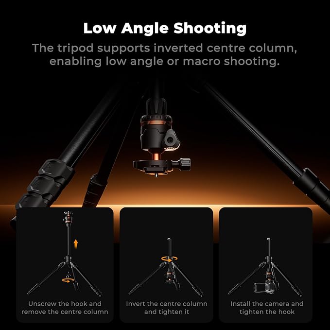 K&F CONCEPT 70" Camera Tripod, Lightweight Travel Tripods for Camera with 360 Degree Ball Head Load Capacity 17.6lbs, Cellphone Clip for Smartphone Live Streaming Vlog K234A3+BH-36