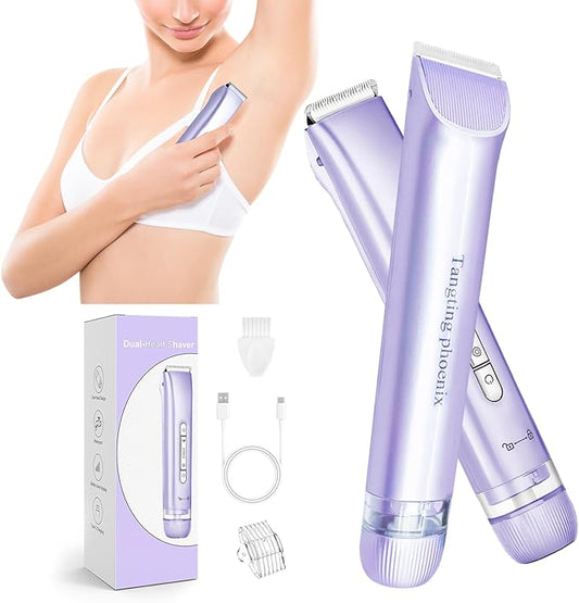 2-in-1 Electric Shaver & Bikini Trimmer for Women - Painless Electric Razor for Face,Body & Intimate Areas,Cordless Wet/Dry Shaver with Dual Blades,Waterproof for Shower&Travel (Lavender Purple)