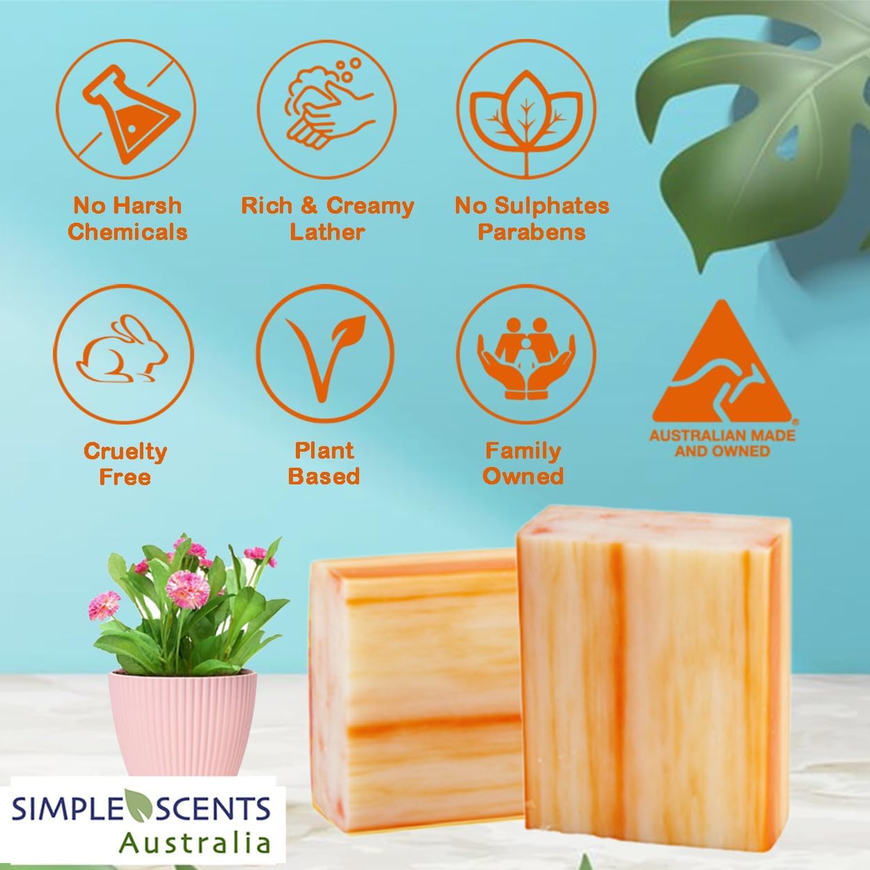 Simple Scents Australia Assorted 6 PCS Natural Soap Bars, Assorted Citrus Delights, 3.5oz Each Moisturizing French Triple Milled Soap Bars Enriched with Shea Butter, Pure Plant Oil Body Soaps