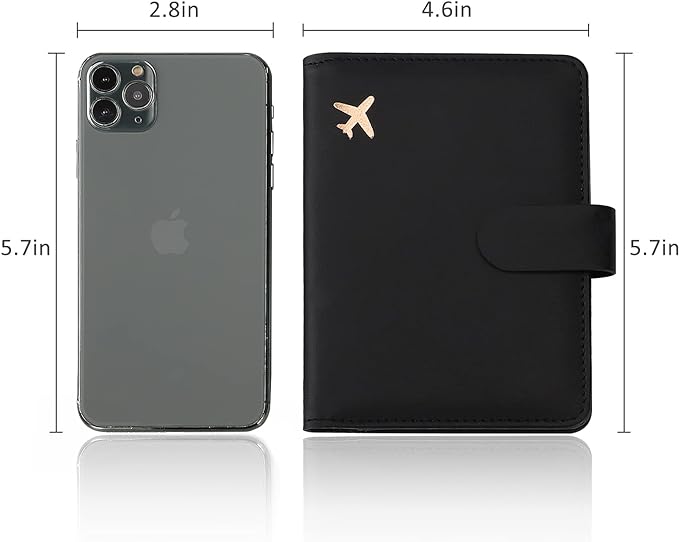 Cnycmy Passport Holder with Vaccine Card Slot, RFID Blocking, Waterproof, Unisex, Faux Leather, 2-in-1 Travel Organizer (Black)